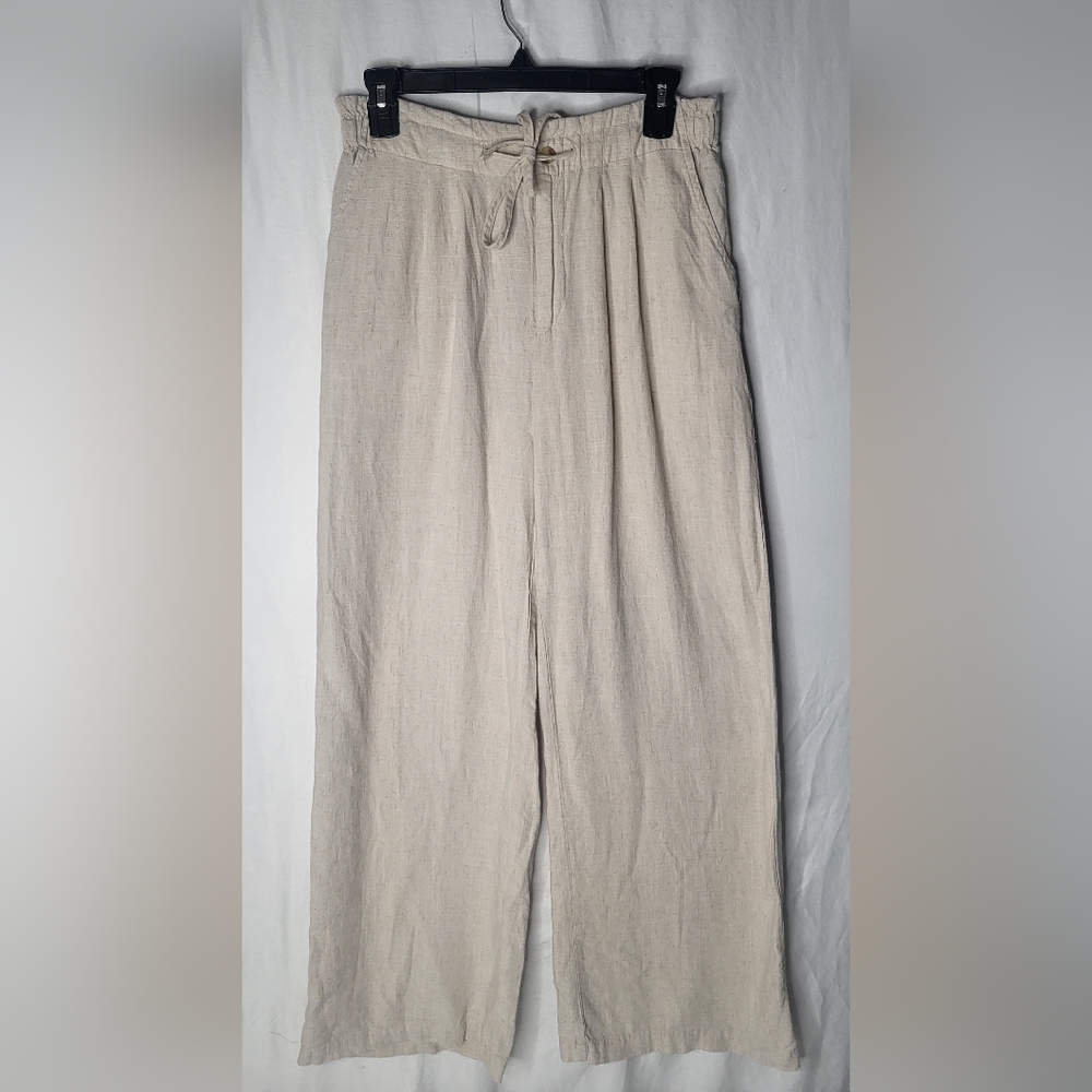 Thread + Supply High Rise Natural Wheat Wide Leg Linen Blend Pants Large - Picture 3 of 12